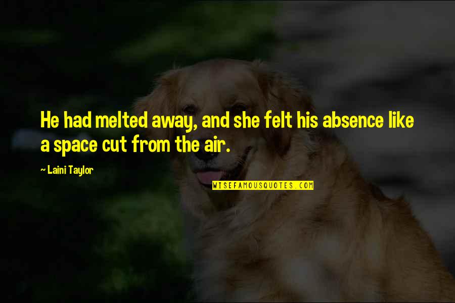 Absence Felt Quotes By Laini Taylor: He had melted away, and she felt his