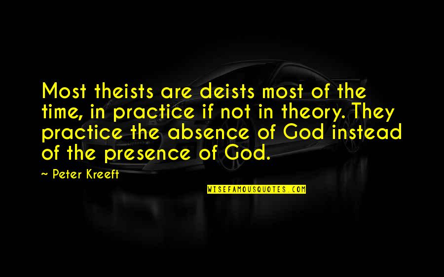 Absence Of God Quotes By Peter Kreeft: Most theists are deists most of the time, Absence Of God Quotes By Peter Kreeft: Most theists are deists most of the time,