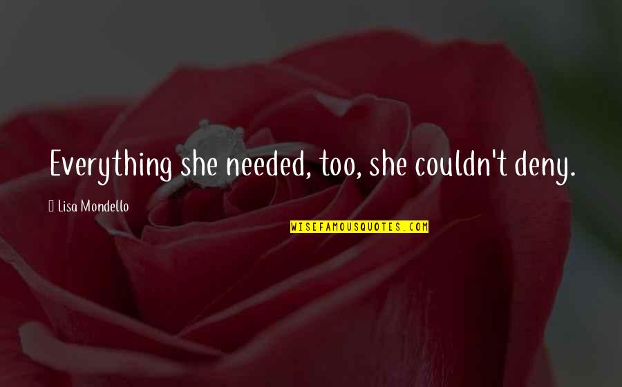 Absolutist Games Quotes By Lisa Mondello: Everything she needed, too, she couldn't deny. Absolutist Games Quotes By Lisa Mondello: Everything she needed, too, she couldn't deny.