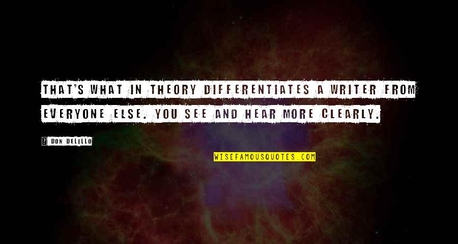 Absurdity And Death Quotes By Don DeLillo: That's what in theory differentiates a writer from Absurdity And Death Quotes By Don DeLillo: That's what in theory differentiates a writer from