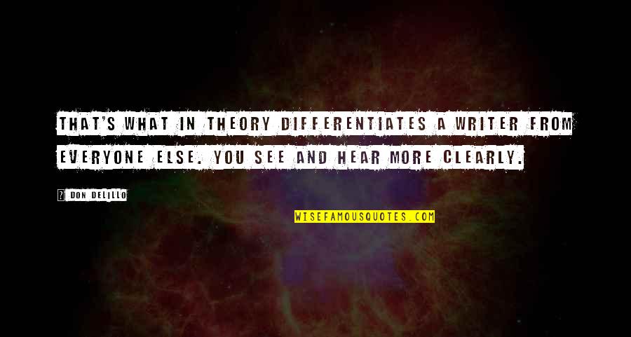 Absurdity And Death Quotes By Don DeLillo: That's what in theory differentiates a writer from