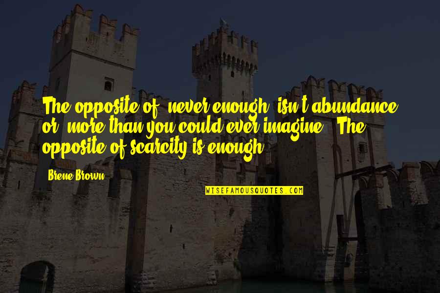 Abundance Vs Scarcity Quotes By Brene Brown: The opposite of "never enough" isn't abundance or