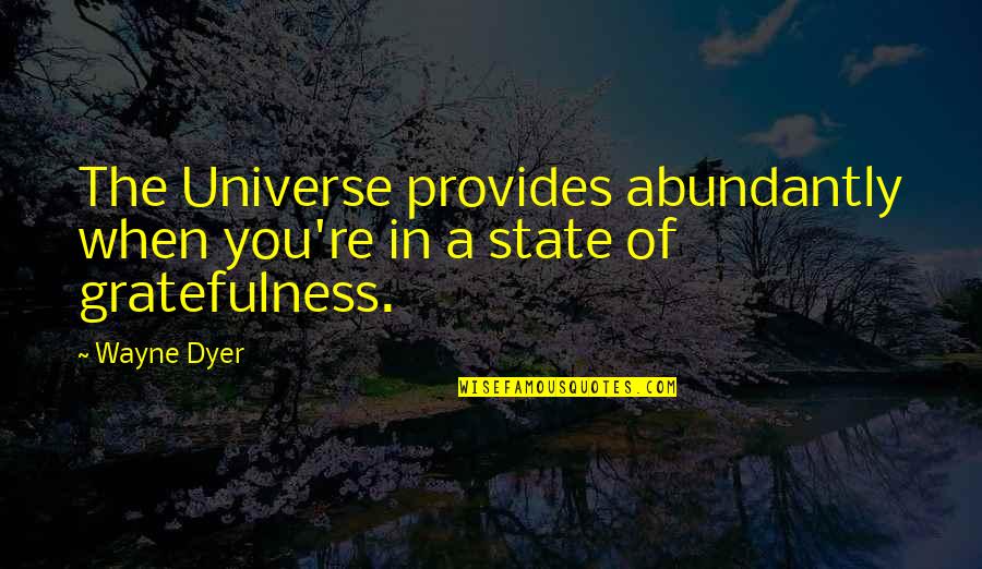 Abundantly Quotes By Wayne Dyer: The Universe provides abundantly when you're in a