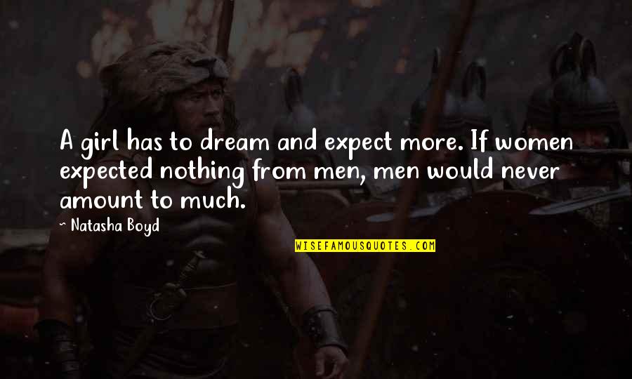 Abutting Quotes By Natasha Boyd: A girl has to dream and expect more. Abutting Quotes By Natasha Boyd: A girl has to dream and expect more.