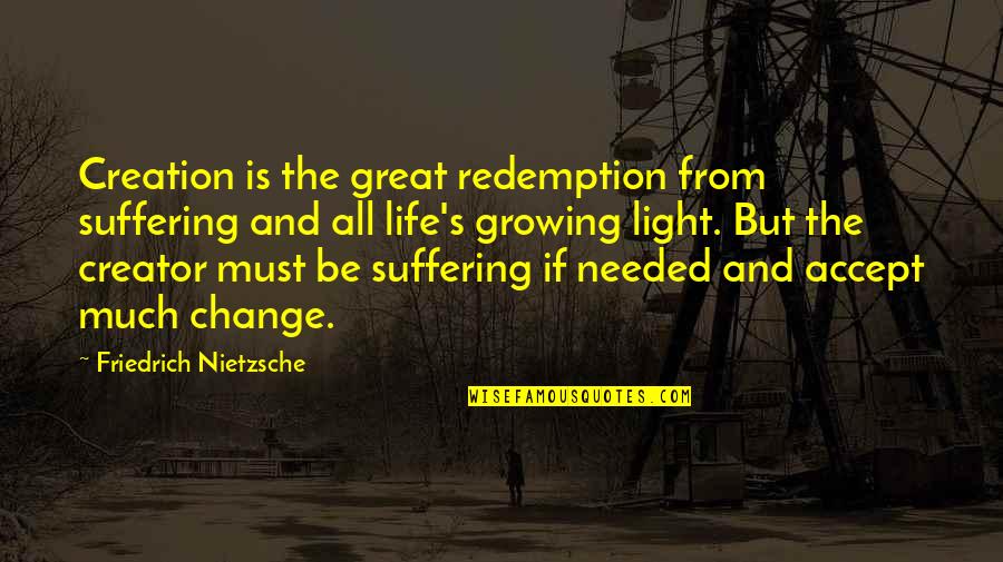 Accept Change Quotes By Friedrich Nietzsche: Creation is the great redemption from suffering and