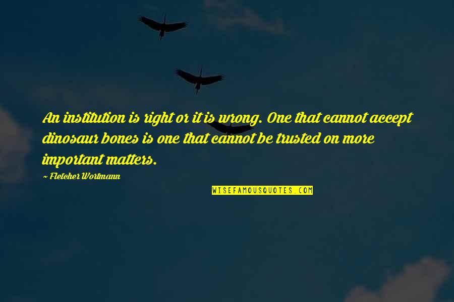 Accept That You're Wrong Quotes By Fletcher Wortmann: An institution is right or it is wrong.