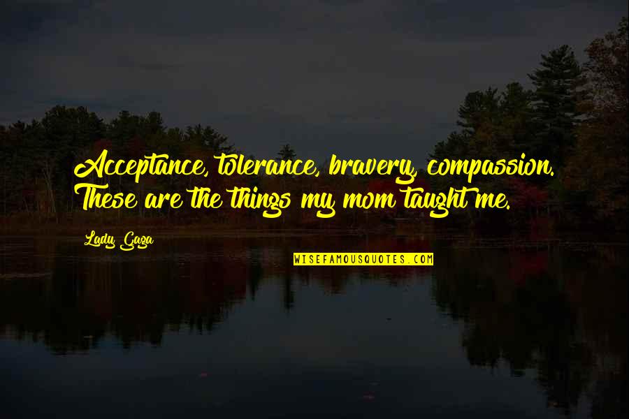 Acceptance And Tolerance Quotes By Lady Gaga: Acceptance, tolerance, bravery, compassion. These are the things