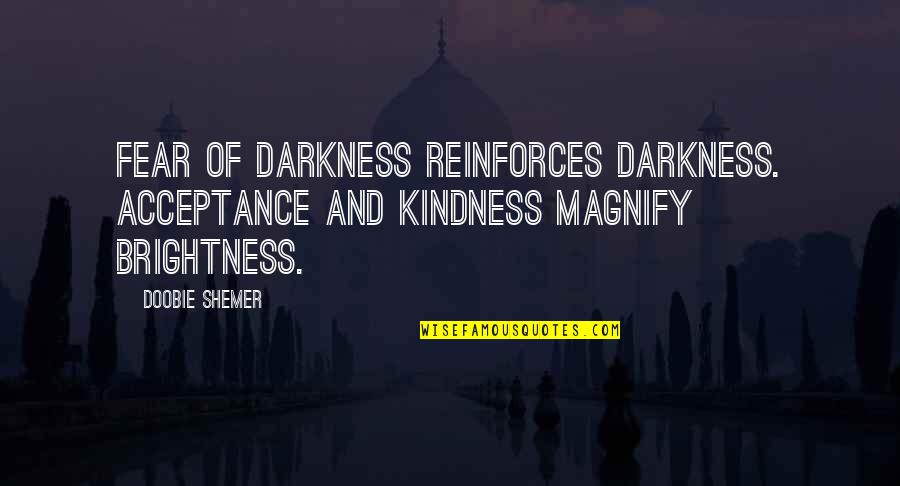 Acceptance Inspirational Quotes By Doobie Shemer: Fear of darkness reinforces darkness. Acceptance and kindness