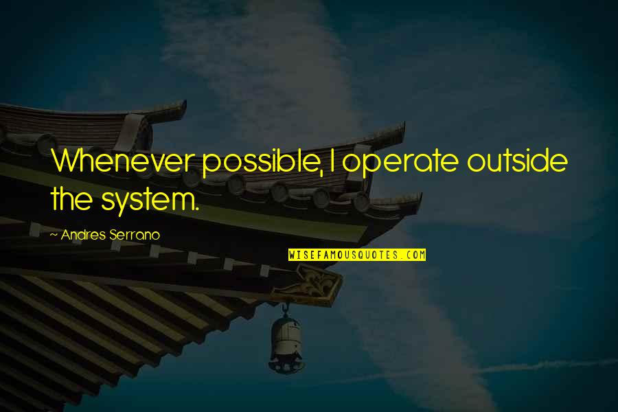 Accepting And Moving On Quotes By Andres Serrano: Whenever possible, I operate outside the system.