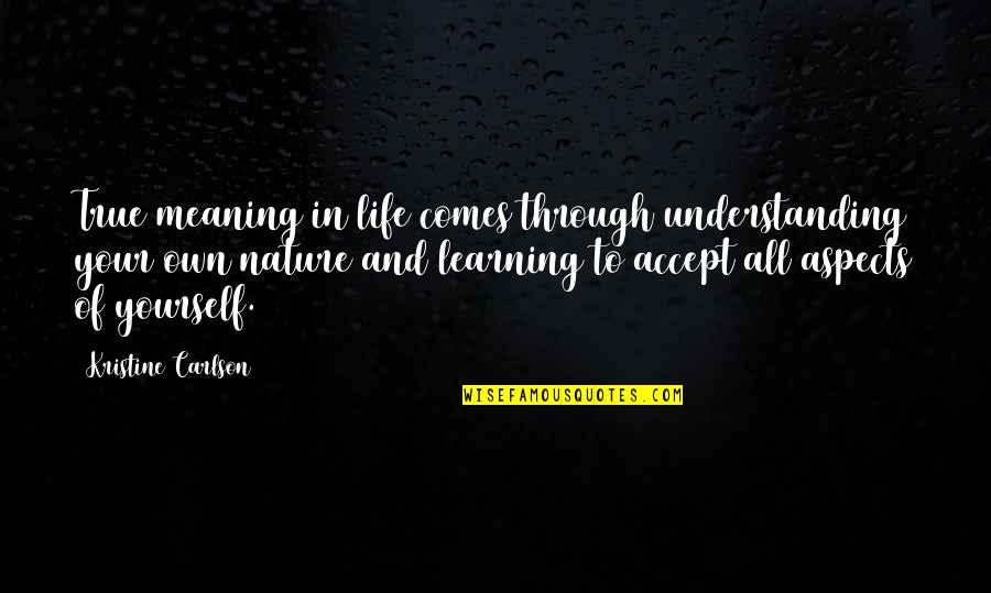 Accepting And Understanding Quotes By Kristine Carlson: True meaning in life comes through understanding your