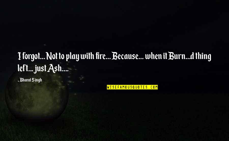 Accidential Courtesy Quotes By Bharat Singh: I forgot... Not to play with fire... Because...