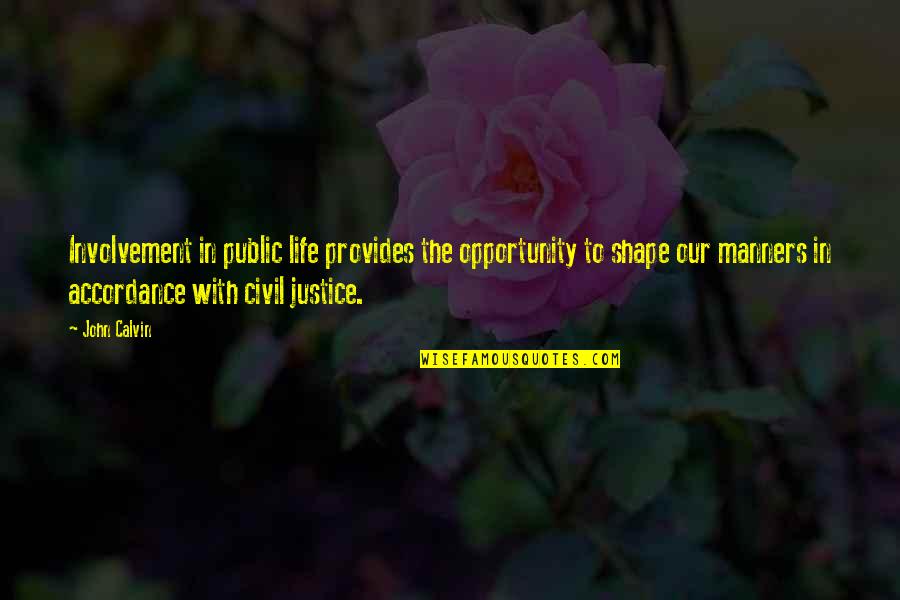 Accordance Quotes By John Calvin: Involvement in public life provides the opportunity to