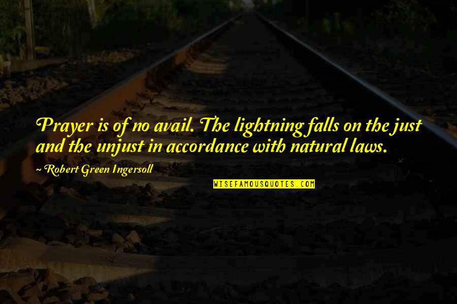 Accordance Quotes By Robert Green Ingersoll: Prayer is of no avail. The lightning falls