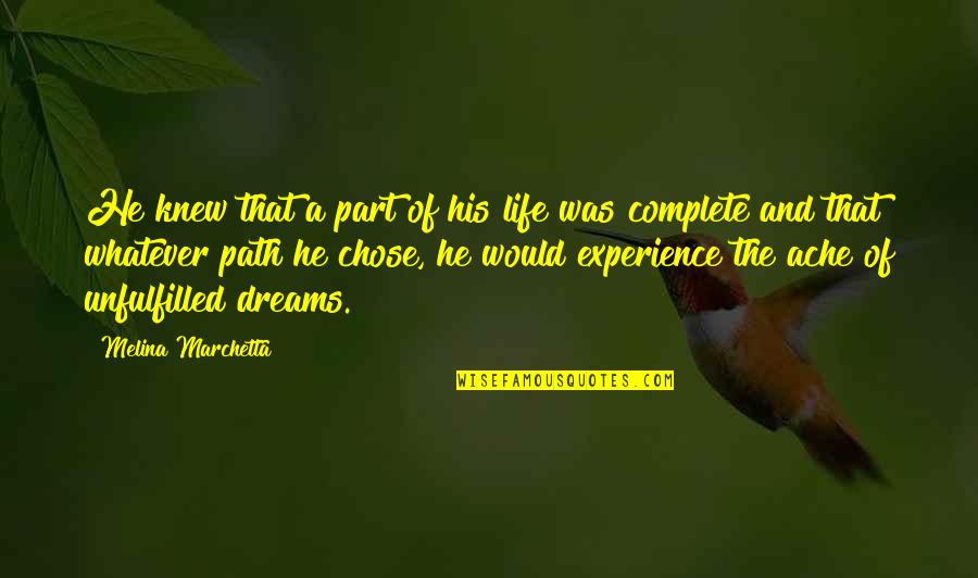Ache Of Life Quotes By Melina Marchetta: He knew that a part of his life Ache Of Life Quotes By Melina Marchetta: He knew that a part of his life