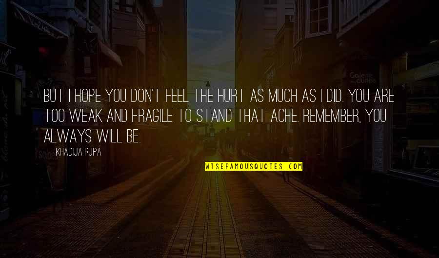 Ache Quotes By Khadija Rupa: But I hope you don't feel the hurt