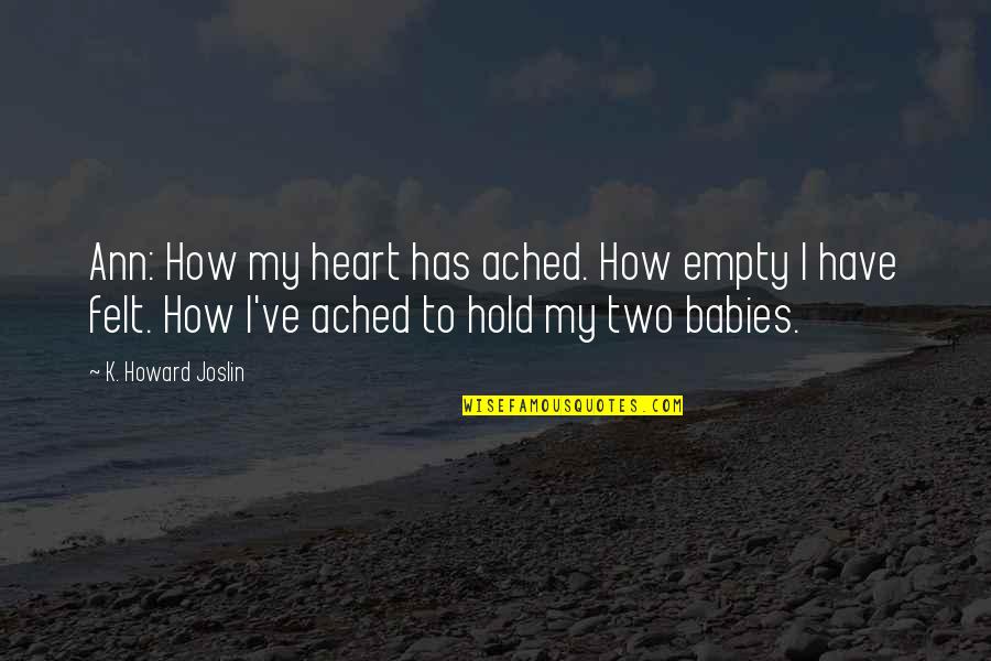 Ached Quotes By K. Howard Joslin: Ann: How my heart has ached. How empty