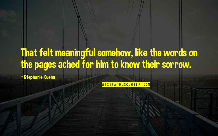 Ached Quotes By Stephanie Kuehn: That felt meaningful somehow, like the words on