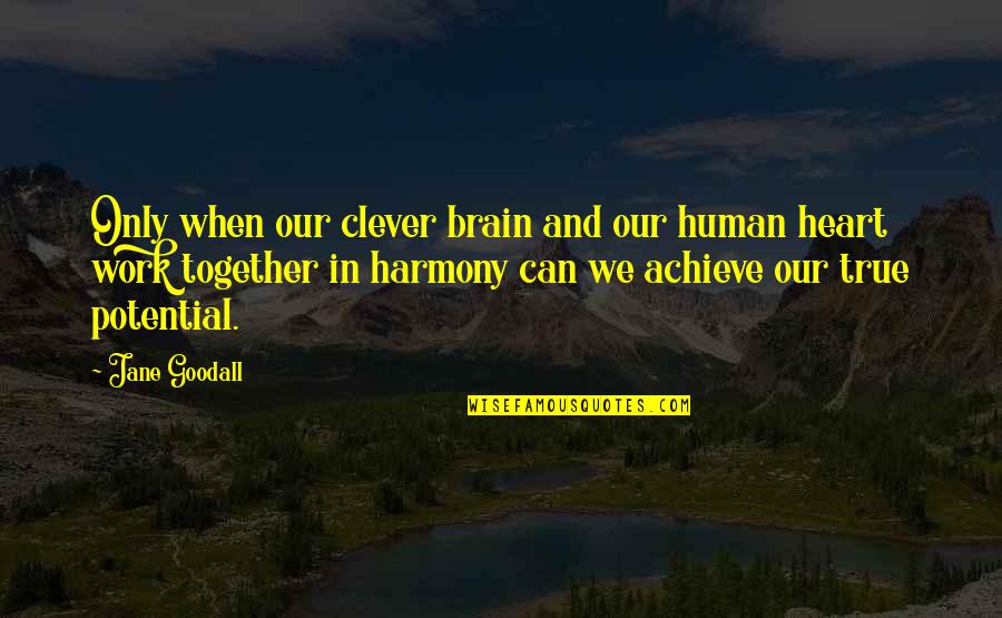Achieve Potential Quotes By Jane Goodall: Only when our clever brain and our human Achieve Potential Quotes By Jane Goodall: Only when our clever brain and our human