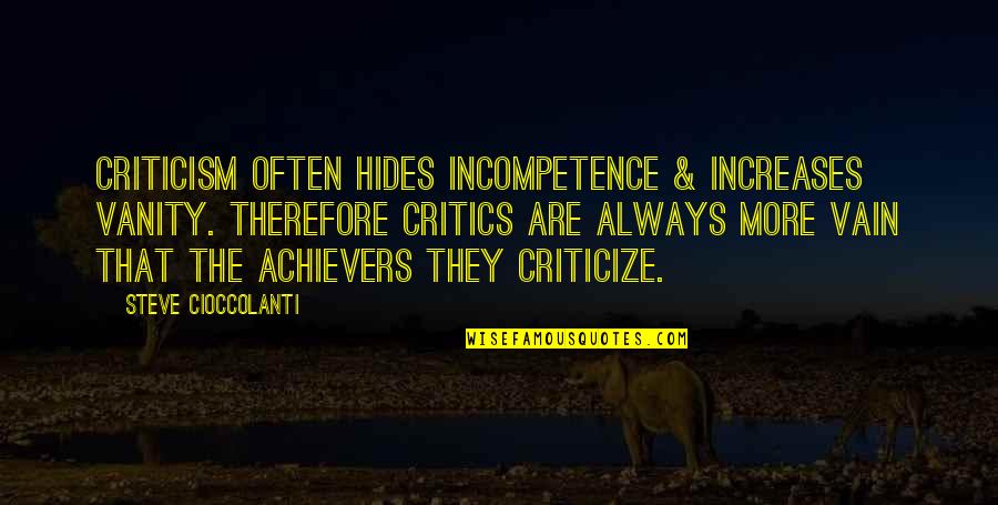 Achievers Quotes And Quotes By Steve Cioccolanti: Criticism often hides incompetence & increases vanity. Therefore