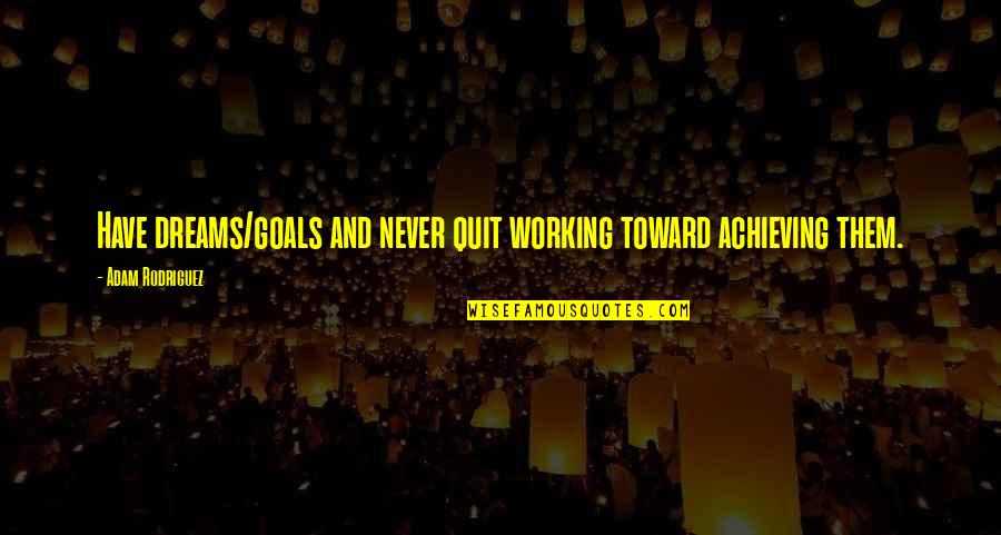 Achieving Goal Quotes By Adam Rodriguez: Have dreams/goals and never quit working toward achieving