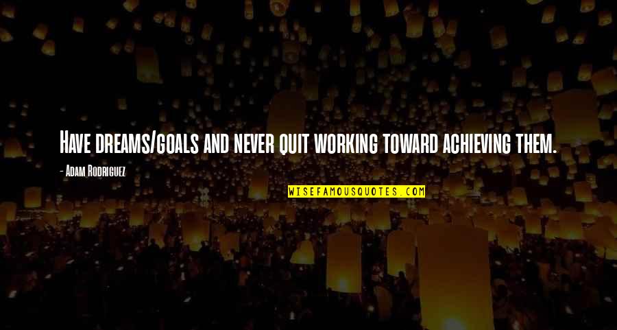 Achieving Your Goals And Dreams Quotes By Adam Rodriguez: Have dreams/goals and never quit working toward achieving