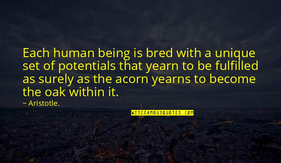 Acorns Quotes By Aristotle.: Each human being is bred with a unique
