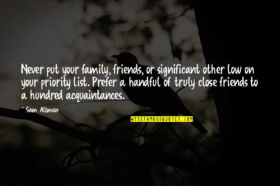 Acquaintances And Friends Quotes By Sam Altman: Never put your family, friends, or significant other