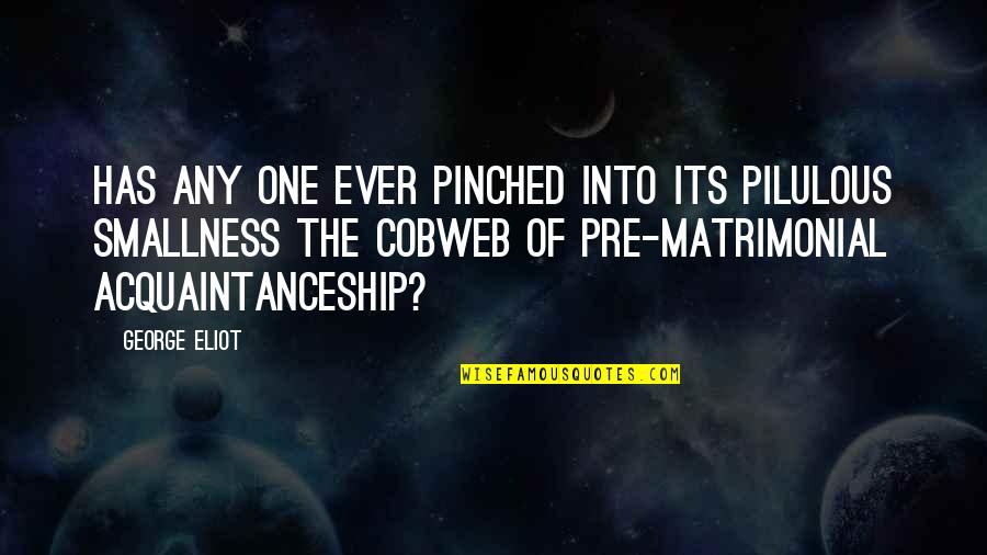 Acquaintanceship Quotes By George Eliot: Has any one ever pinched into its pilulous Acquaintanceship Quotes By George Eliot: Has any one ever pinched into its pilulous