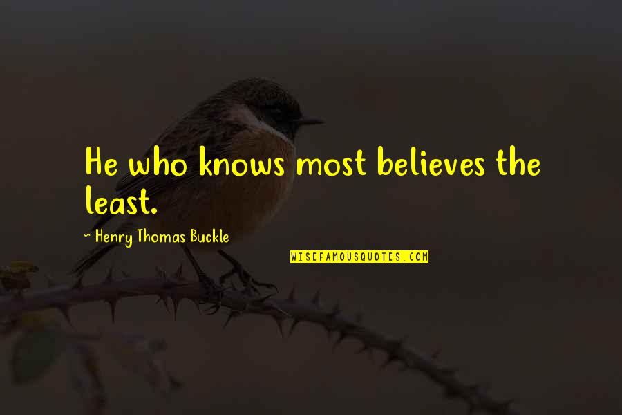 Acrid Risk Quotes By Henry Thomas Buckle: He who knows most believes the least. Acrid Risk Quotes By Henry Thomas Buckle: He who knows most believes the least.