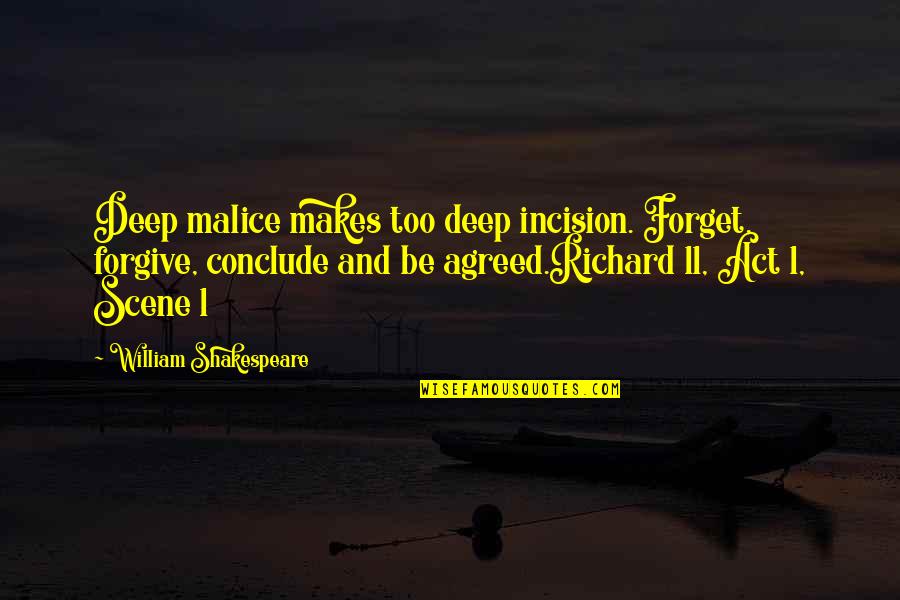 Act I Scene I Quotes By William Shakespeare: Deep malice makes too deep incision. Forget, forgive,