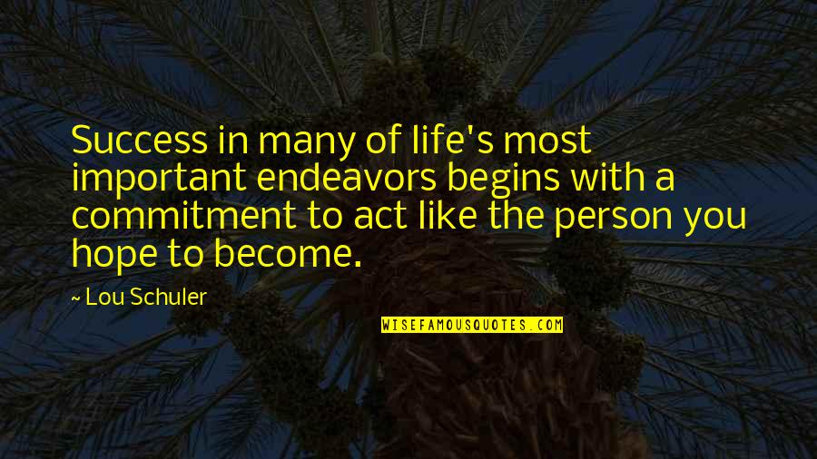 Act Like Success Quotes By Lou Schuler: Success in many of life's most important endeavors