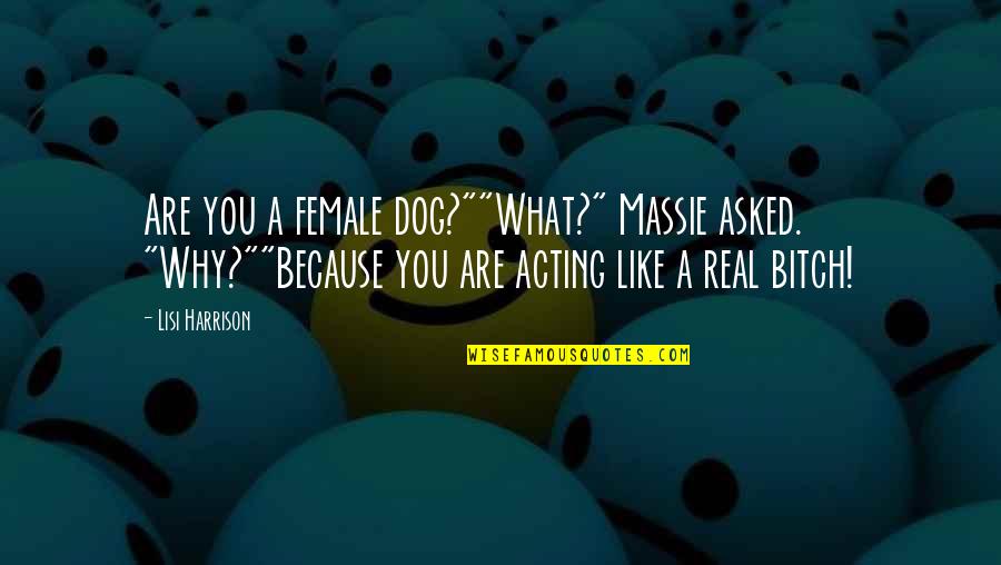 Acting Funny Quotes By Lisi Harrison: Are you a female dog?""What?" Massie asked. "Why?""Because