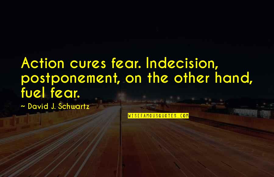 Action And Fear Quotes By David J. Schwartz: Action cures fear. Indecision, postponement, on the other