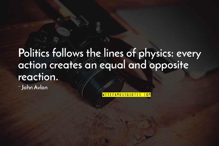 Action Not Reaction Quotes By John Avlon: Politics follows the lines of physics: every action