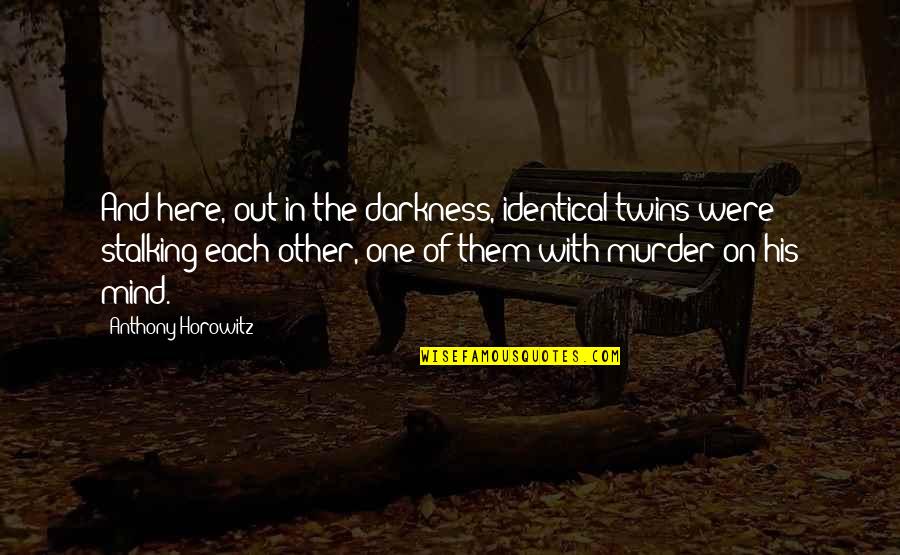 Action Thriller Quotes By Anthony Horowitz: And here, out in the darkness, identical twins