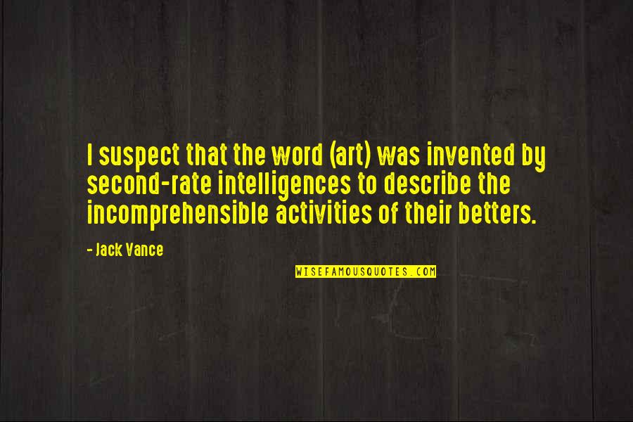 Activity Quotes By Jack Vance: I suspect that the word (art) was invented Activity Quotes By Jack Vance: I suspect that the word (art) was invented