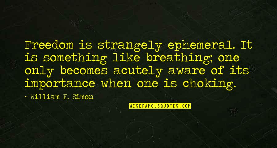 Acutely Quotes By William E. Simon: Freedom is strangely ephemeral. It is something like