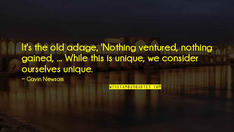 Adages Quotes By Gavin Newsom: It's the old adage, 'Nothing ventured, nothing gained,