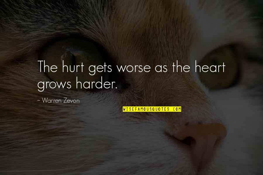 Adages Quotes By Warren Zevon: The hurt gets worse as the heart grows