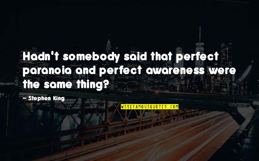 Adaire Tysons Quotes By Stephen King: Hadn't somebody said that perfect paranoia and perfect Adaire Tysons Quotes By Stephen King: Hadn't somebody said that perfect paranoia and perfect