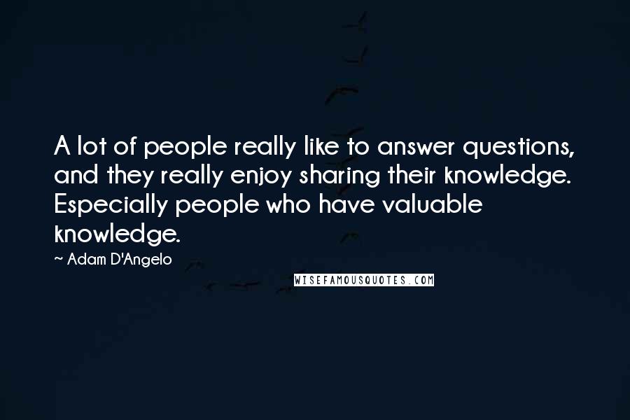 Adam D'Angelo quotes: A lot of people really like to answer questions, and they really enjoy sharing their knowledge. Especially people who have valuable knowledge.