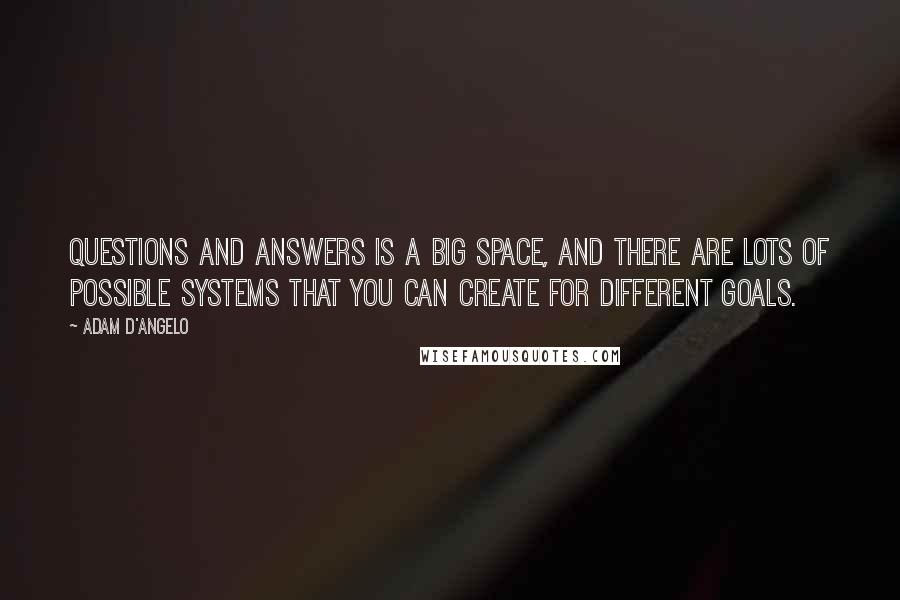 Adam D'Angelo quotes: Questions and answers is a big space, and there are lots of possible systems that you can create for different goals.