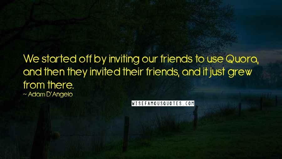 Adam D'Angelo quotes: We started off by inviting our friends to use Quora, and then they invited their friends, and it just grew from there.