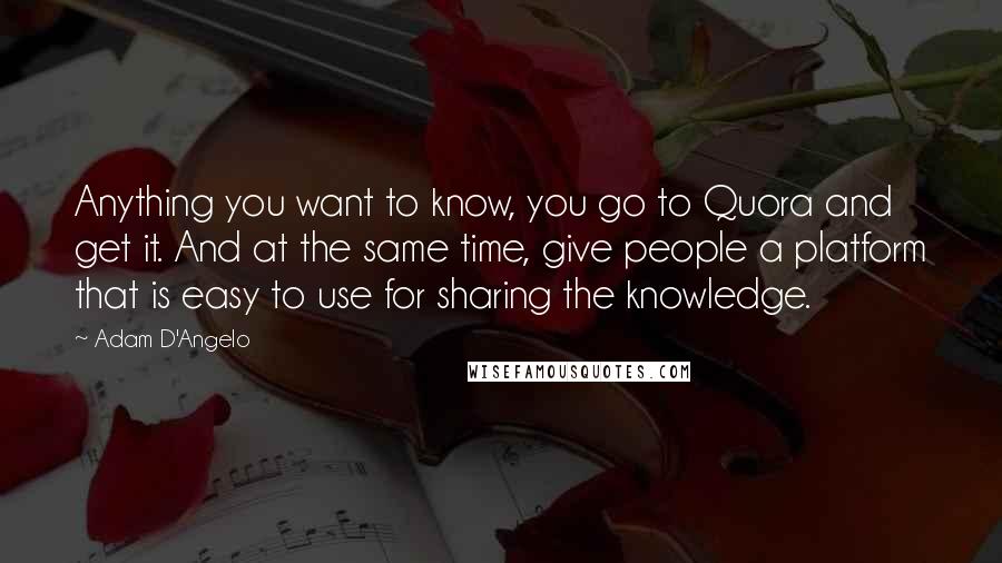 Adam D'Angelo quotes: Anything you want to know, you go to Quora and get it. And at the same time, give people a platform that is easy to use for sharing the knowledge.
