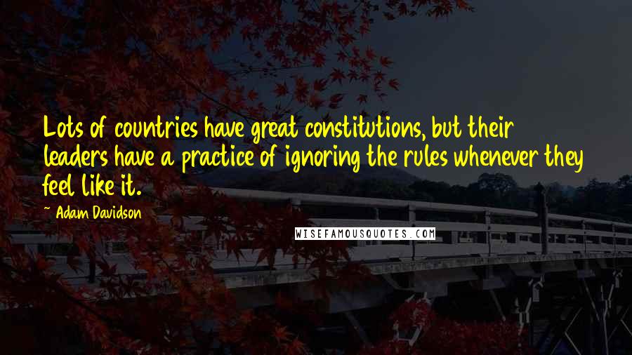 Adam Davidson quotes: Lots of countries have great constitutions, but their leaders have a practice of ignoring the rules whenever they feel like it.