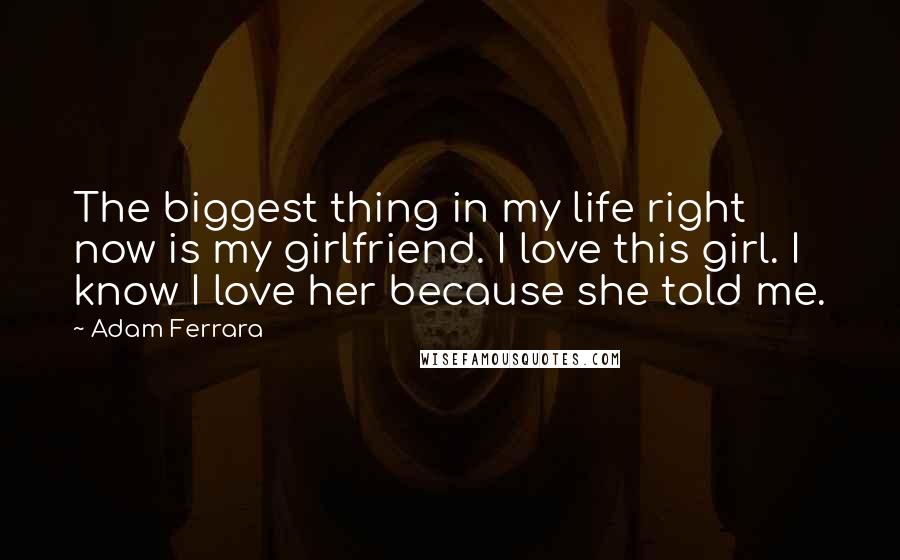 Adam Ferrara quotes: The biggest thing in my life right now is my girlfriend. I love this girl. I know I love her because she told me.