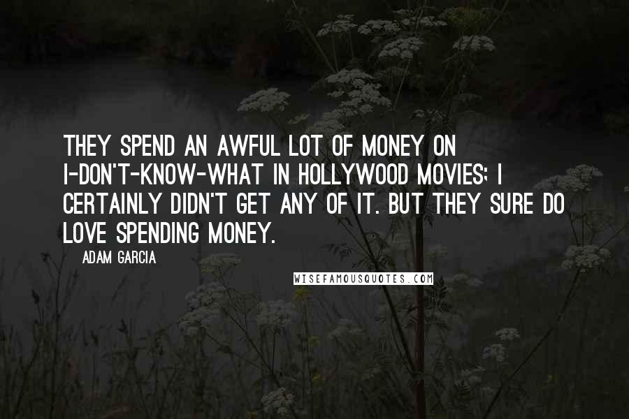 Adam Garcia quotes: They spend an awful lot of money on I-don't-know-what in Hollywood movies; I certainly didn't get any of it. But they sure do love spending money.