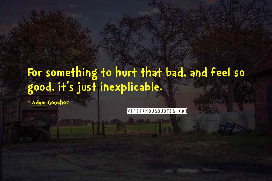 Adam Goucher quotes: For something to hurt that bad, and feel so good, it's just inexplicable.