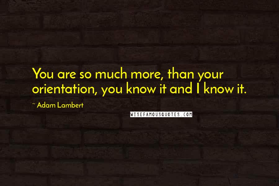 Adam Lambert quotes: You are so much more, than your orientation, you know it and I know it.