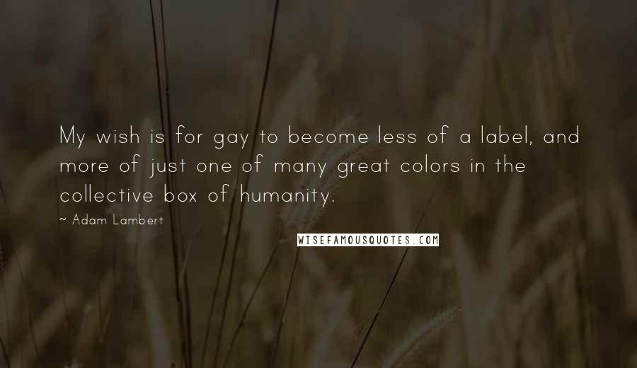Adam Lambert quotes: My wish is for gay to become less of a label, and more of just one of many great colors in the collective box of humanity.
